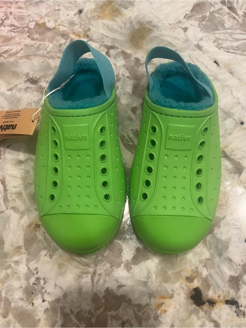 Native Shoes Kids Green Slip-On Clogs with Turquoise Lining